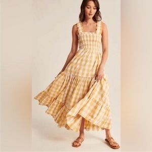 Abercrombie & Fitch Yellow and White Gingham Smocked Dress